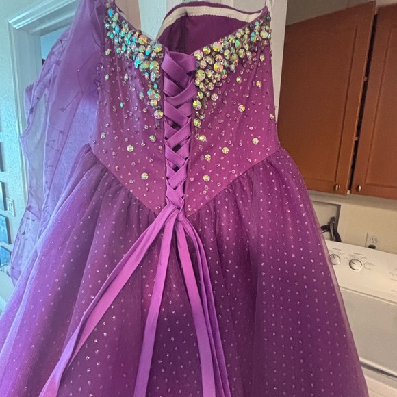 Allure Bridals Purple Sequin Tulle Ball Gown with Puffy Sleeves - Picture 6 of 17